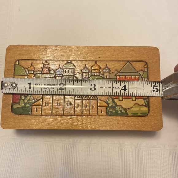 Vintage Wooden Pyrography Trinket Box Russian Hand Painted Hand Carved Folk Art - Picture 5 of 7